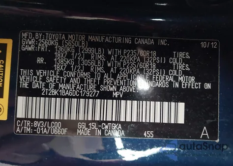 2013 Lexus Rx 350 из США, поврежденный, VIN 2T2BK1BA6DC179277